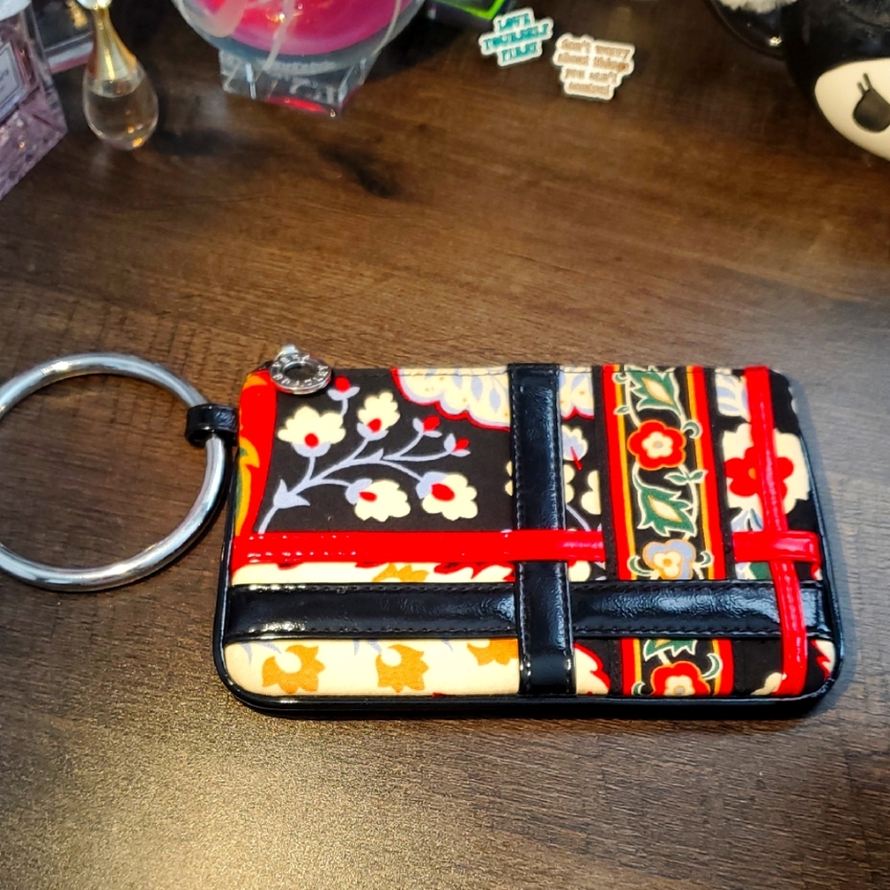 Vera Bradley Black and Red Floral Wristlet